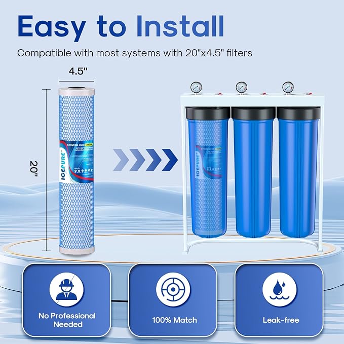 ICEPURE 5 Micron 20" x 4.5" Whole House Upgraded Activated Carbon Water Filter - Image 5