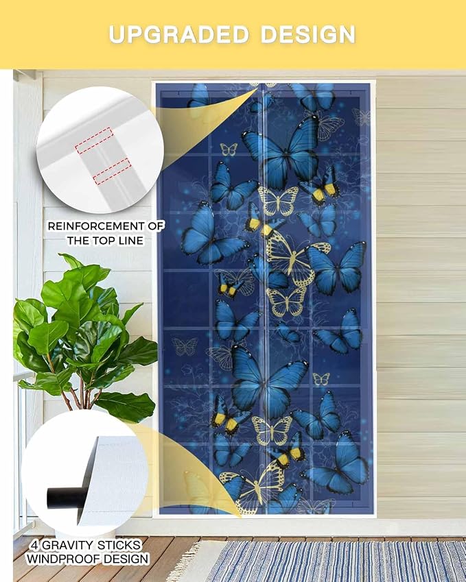 Screen Door 38"x83" Blue Butterfly Door Screen Magnetic Closure - Image 5