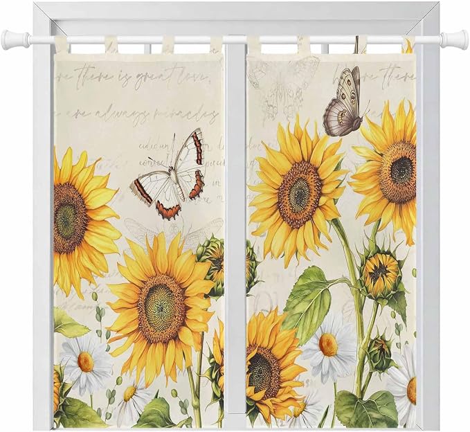Farm Sunflowers Bathroom Curtains 63 Inch Length, Window Curtains Tab Top by Unknown