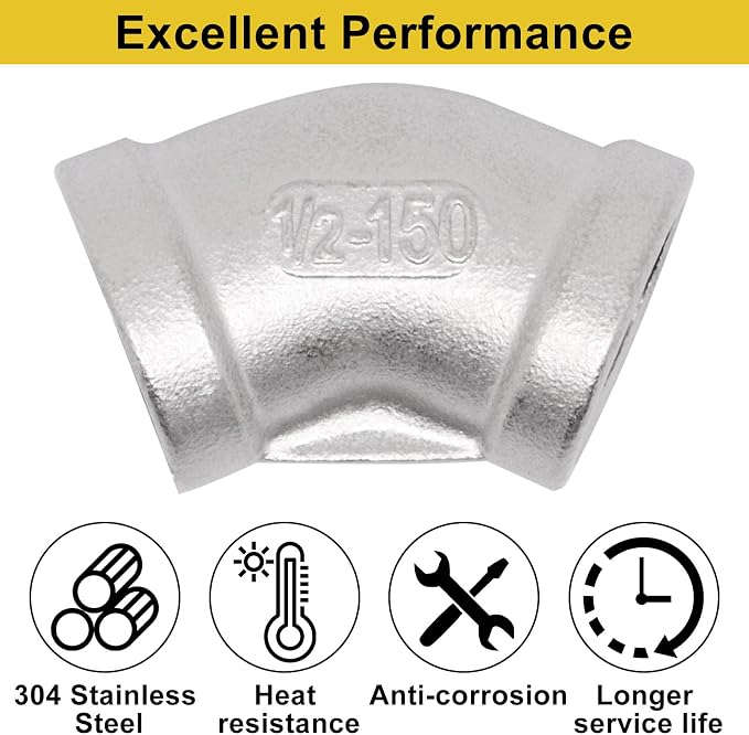 45 Degree Elbow 2PCS, 1/2" NPT Female x 1/2" NPT Female 304 Stainless Steel - Image 3