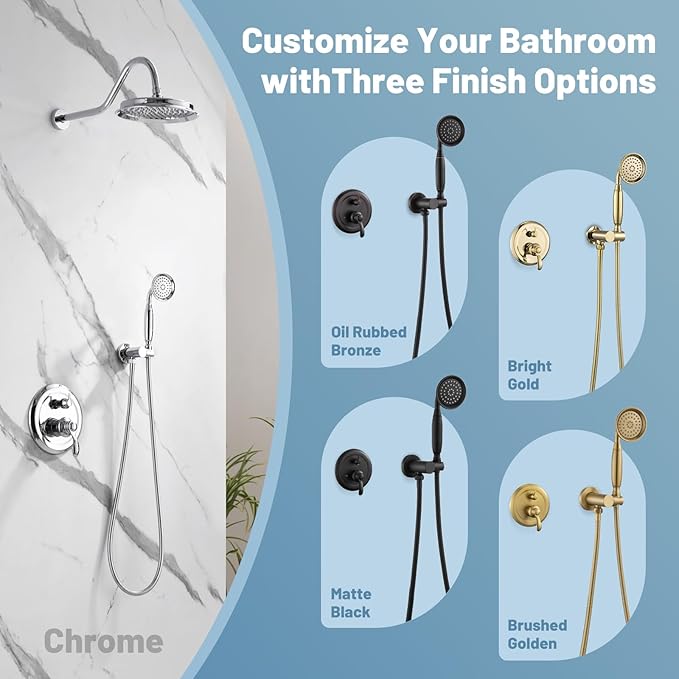 Antique Shower Head Faucet Set,Chrome Vintage Wall Mount Shower Faucets Combo With Handheld Spray,Bathroom Rainfall Shower System Trim Kit With Brass Pressure Balance Valve & 9''Shower Head