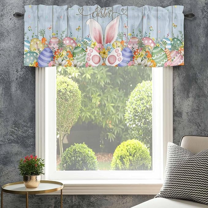 Easter Curtain Valances for Windows, Kitchen Valance Window Treatment, Spring - Image 4