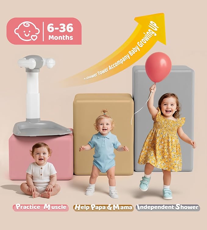 Baby Bath Stand, Foldable Standing Bathtub for Baby, Shower Stand and Bath Support for Infants and Toddlers (6–36 Months), Non-Slip Adjustable Baby Standing Support, Coffee