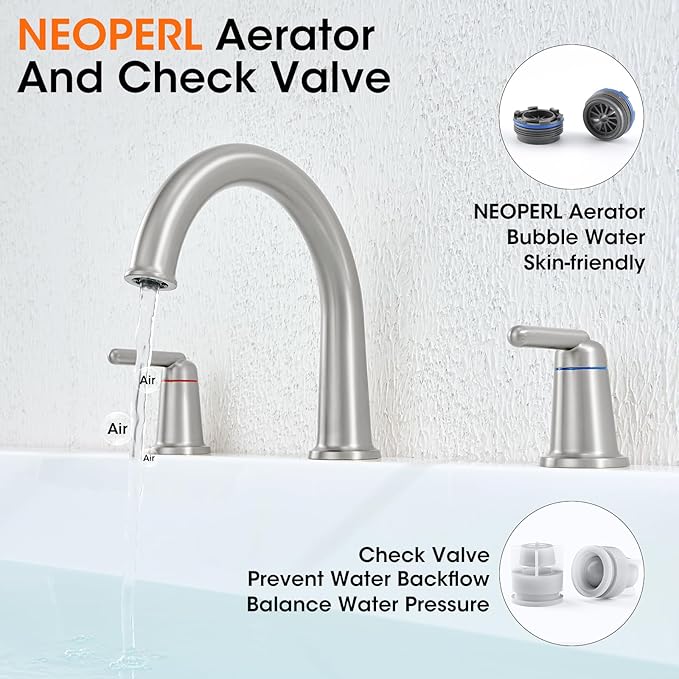 Roman Bathtub Faucet 2-Handle Tub Filler with Valve Widespread Deck Mounted High Flow Tub Faucet Set Brushed Nickel