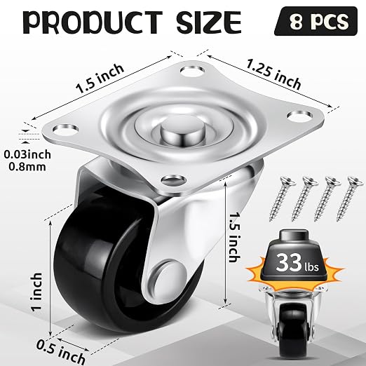 Maitys 8 Pcs 1" Swivel Profile Casters Wheels - Image 4