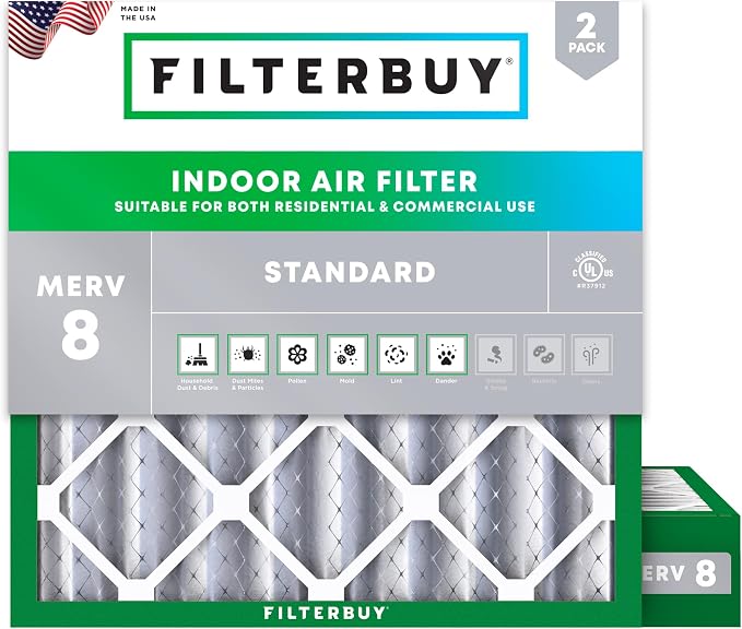Filterbuy 25x25x4 Air Filter MERV 8 Essential Dust & Allergy Defense, by Filterbuy