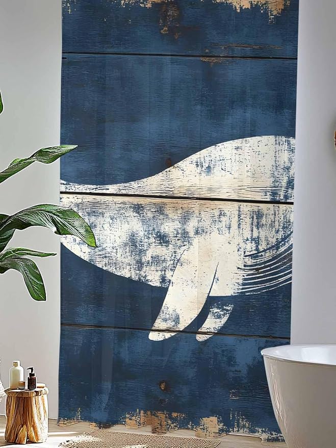 Sheer Curtains 108 Inches Long, Ocean Whale Blue Semi Sheer Curtains Light - Image 4