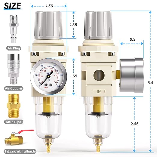 TAILONZ PNEUMATIC 1/4 Inch NPT Air Filter Pressure Regulator Combo Piggyback - Image 2