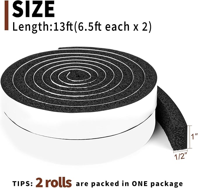 Yotache Maximum Compression Sponge 1" x1/2", Rubber Foam Strip Adhesive - Image 4
