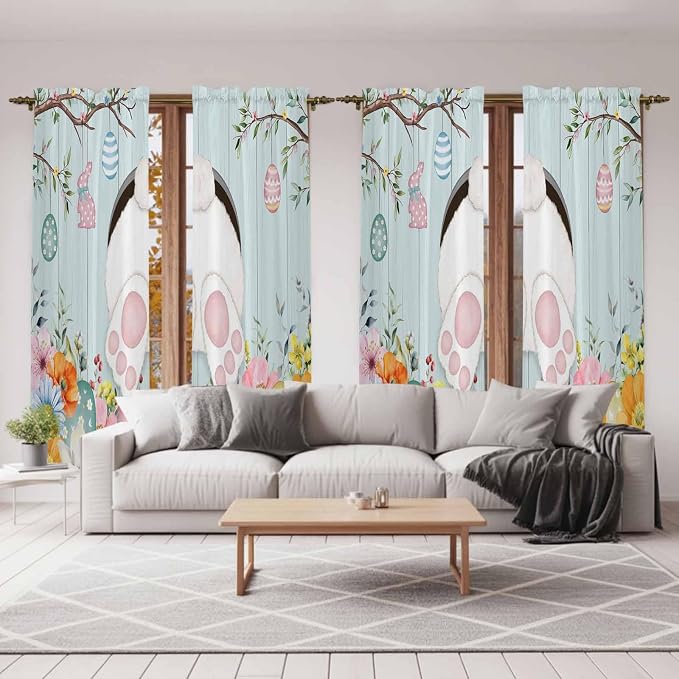 Easter Bunny Window Curtains 72 Inch Long 2 Panel Set, Rod Pocket Long Curtains - Image 7