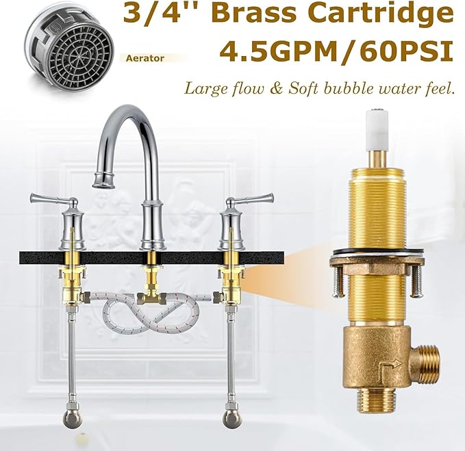 Polished Chrome Roman Tub Faucet, Antique Bathtub Faucet Set 3 Hole, High Flow Bath Tub Faucet 12-16 inch Widespread, Solid Brass Tub Filler 2 Handle 360° Swivel Spout Rough-in Valve(B2307-CP)