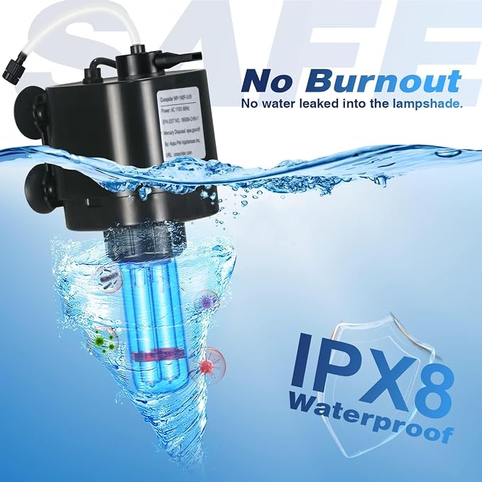 Aquarium U-V Filter for 40-75 Gal, 211 GPH Swirl Turbo Design Submersible - Image 9