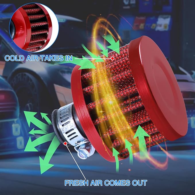 12mm Cold Air Intake Filter for Motorcycle Turbo Vent Breather Air Intake Red- - Image 2