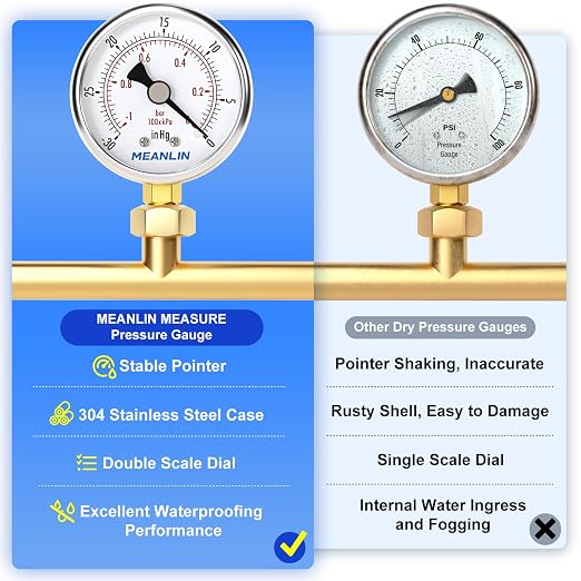 MEANLIN MEASURE -30inHG~0Psi Vacuum Gauge Stainless Steel 1/4" NPT 2" FACE DIAL - Image 5