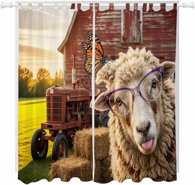 Farm Sheep Living Room Curtains 96 Inch Length, Window Curtains Tab Top by Unknown