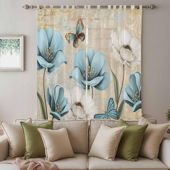 Spring Flowers Living Room Curtains 84 Inch Length, Window Curtains Tab Top - Image 3