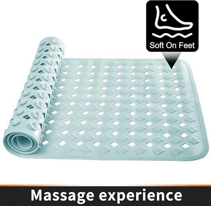 Yimobra Bathtub Mat Non Slip, Super Strong Suction Cups, 27.5"x15.5" Long Shower Mat with Drain Holes, Machine Washable Fast Draining Bath Mats, Bathroom Essentials,Mint Green