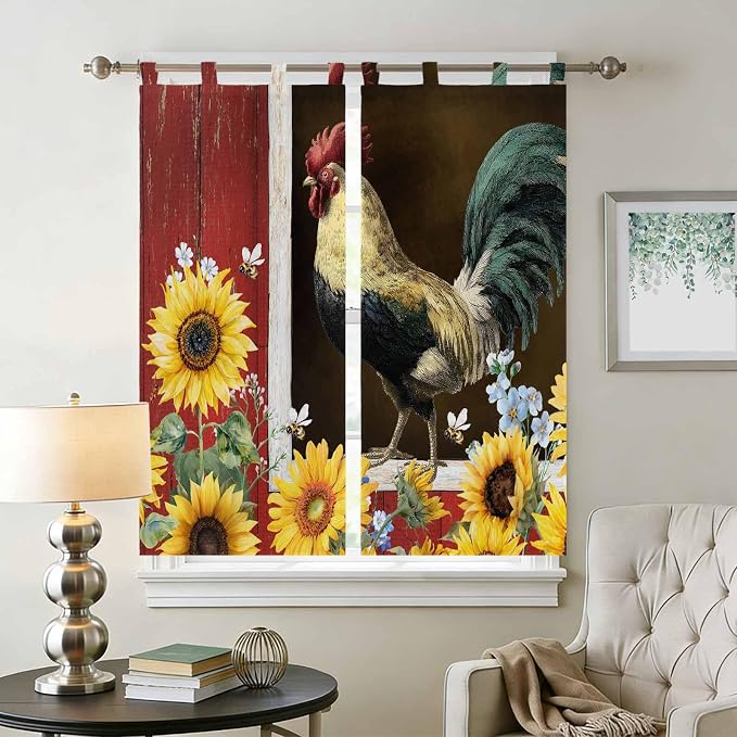 Chicken Sunflowers Bedroom Curtains 72 Inch Length, Window Curtains Tab Top - Image 2