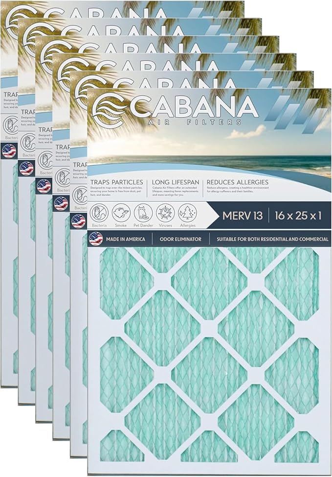 Cabana Filters 6-Pack 16x25x1 MERV 13 AC Furnace Air Filter by CabanaAirFilters