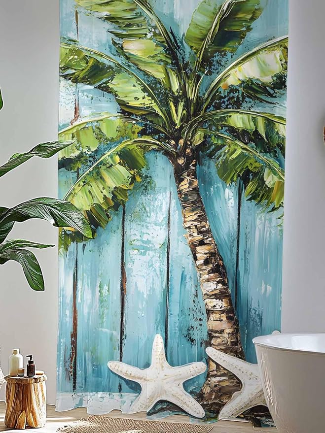 Sheer Curtains 84 Inches Long, Coastal Beach Starfish Semi Sheer Curtains Light - Image 4