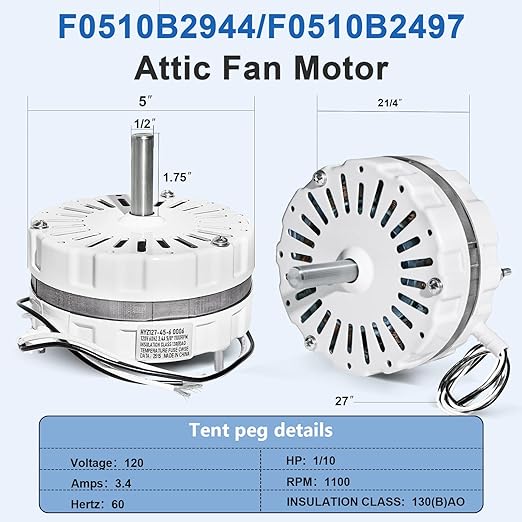 F0510B2944 Attic Ventilation Fan Motor, Compatible - Image 2