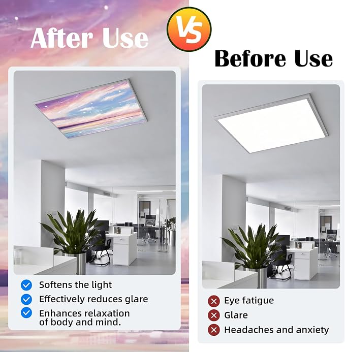 ANGSYLTH 4 Pcs 2x2 Feet Fluorescent Ceiling Light Covers | Magnetic Light Covers - Image 3