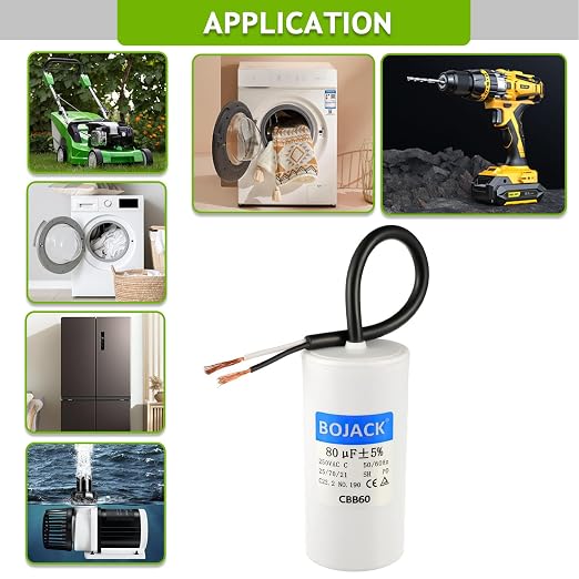 BOJACK Run Capacitor 80 uF MFD 250V AC 80 MFD CBB60 2 Wire 50/60Hz Cylinder - Image 6