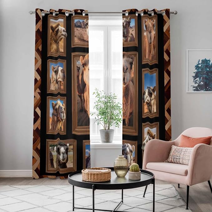 2 Panel Kitchen Cafe Curtains, Desert Camels Sunlight Filtering Nature Air - Image 5