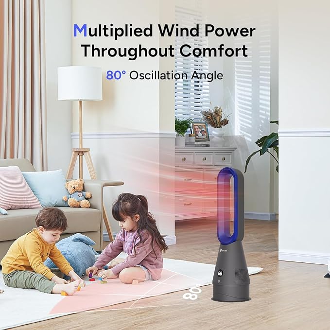 Bladeless Fan, 25inch Heating & Cooling & Filter Combo Tower Fan 80° Oscillating - Image 3