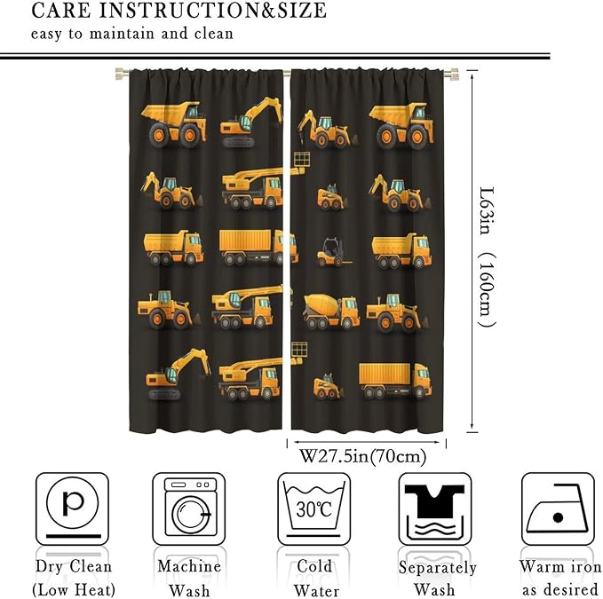 Kids Construction Window Curtains, Construction Machinery Equipment Mode of - Image 4