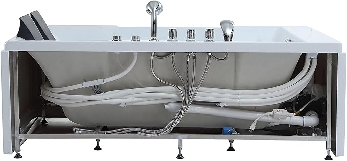 Empava 72" x 48" Whirlpool Tub, 2 Person Jetted Bathtub, Hydro Massage & Chromatherapy [ETL Certified], 3 Sided Apron, Acrylic , 1125 Watt, 110 Gallons, Left Drain