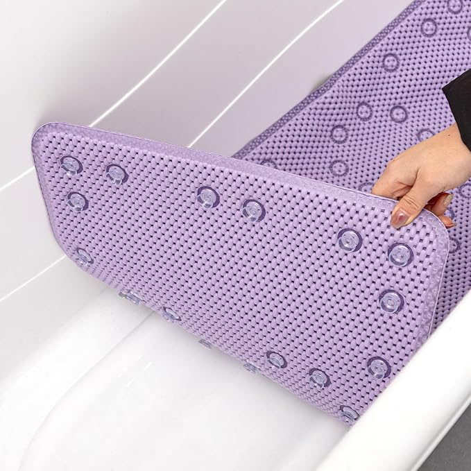 Double Layer Foam Non Slip Bathtub Mat 37x17in, More Comfortable and Thicker Tub Mat Than Ordinary Foam Shower Mat, Bath Mat for Tub with Suction for Comfort and Safety (P-Purple, 36'' x 17'')