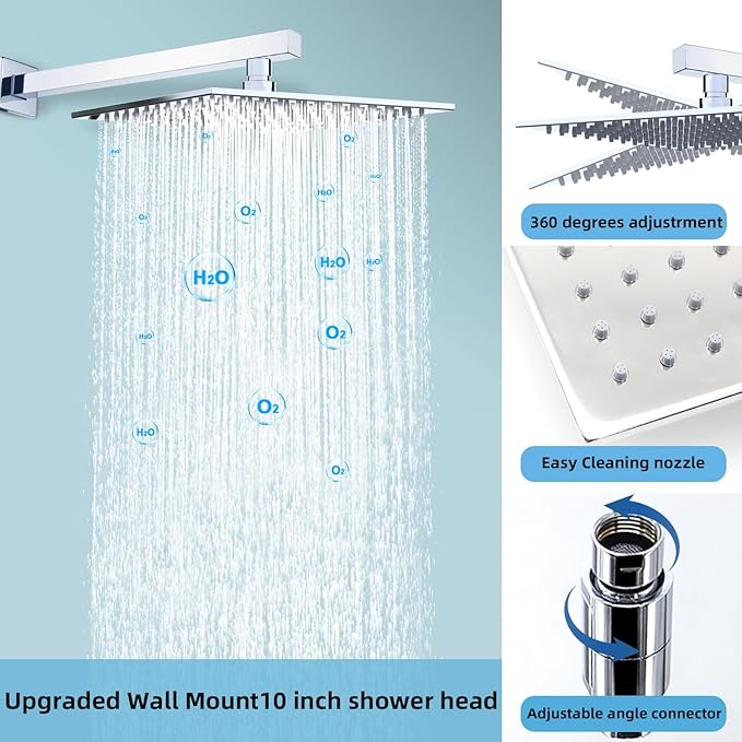 Digital Display Dual Head Shower system Rain Shower System Shower Wall Mount 10 Inch Ceiling Shower Head with 6 Inch Shower Head with shower handheld(Polished Chrome)