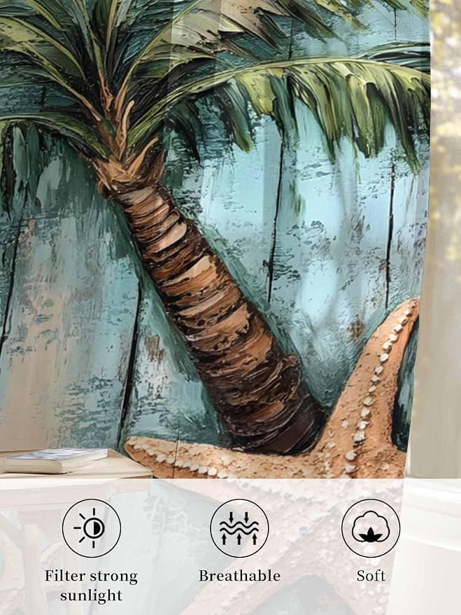Sheer Curtains 72 Inches Long, Coastal Blue Green Tree Semi Sheer Curtains - Image 6