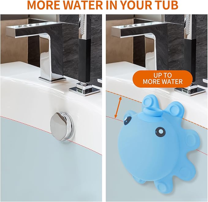 Bathtub Overflow Drain Cover - Tub Soak Bath Cover, Adds Inches of Water for Deeper Bath (Blue)
