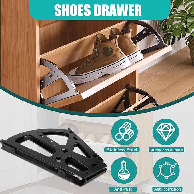 Litoexpe 2 Layers Black Shoes Drawer Cabinet Hinges, Stainless Steel Shoe - Image 3