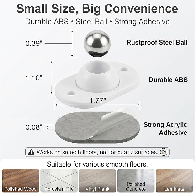 Self Adhesive Caster Wheels, 360° Swivel Mini Caster Wheels - Image 4