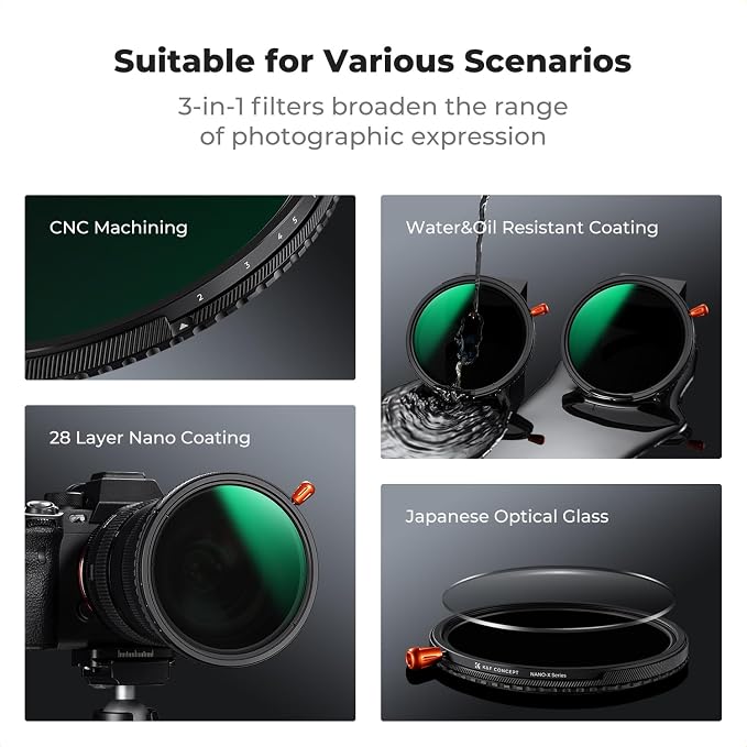 K&F CONCEPT 62mm Black Diffusion Mist Effect 1/4 & Variable ND2-32 & Circular - Image 6