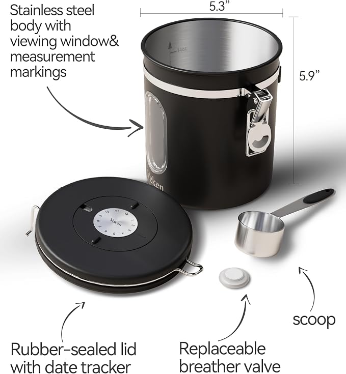 Veken Coffee Canister with Window, Airtight Stainless Steel Kitchen Food - Image 5