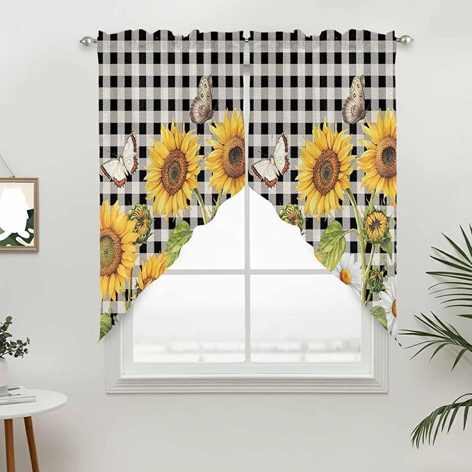 Sunflowers Swag Valances for Windows, Kitchen Window Curtains Swag for Cafe - Image 3