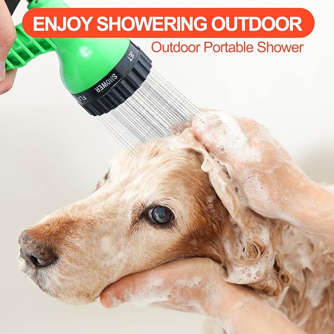 SearQ Portable Camping Shower with 7 Spray Modes, Hand Press Shower with Removable Hose and Head, Pressure Rinse Kit for Hiking, Traveling, Garden, Beach, Pet