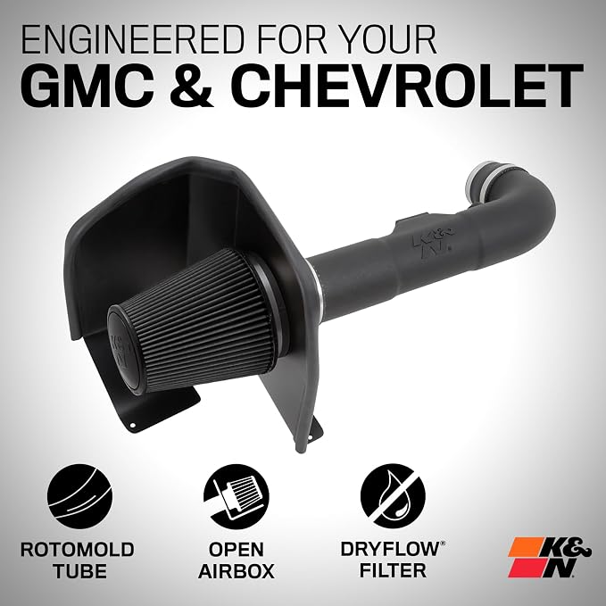 K&N Cold Air Intake System: Dry-Flow Air Filter, Increase Performance & Towing: - Image 2