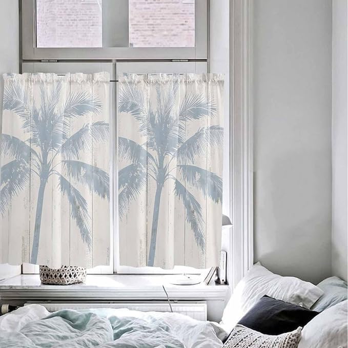 Summer Coconut Tree on Vintage Wood Grain Window Valance Curtains, Seaside - Image 4