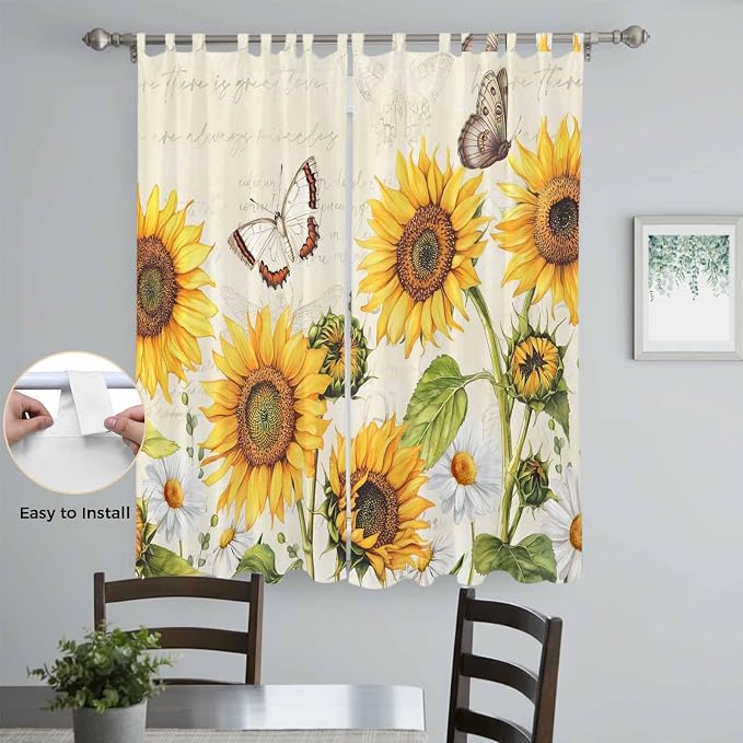 Farm Sunflowers Living Room Curtains 84 Inch Length, Window Curtains Tab Top - Image 4