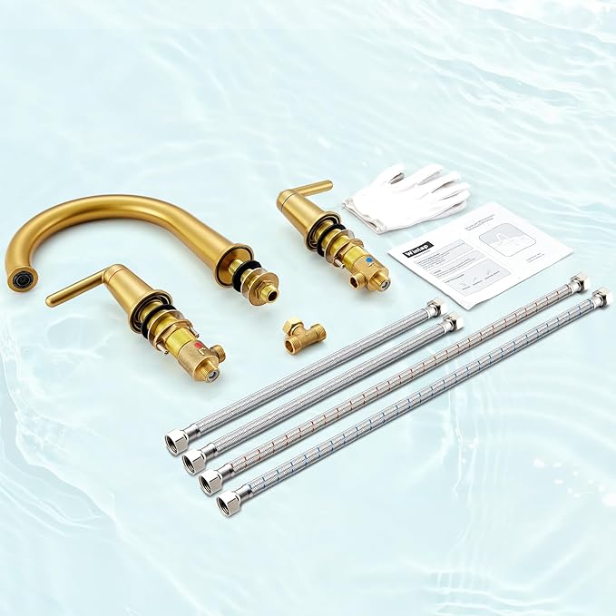 Brushed Gold Roman Bathtub Faucet, 2-Handle High Flow Tub Filler with Valve Widespread Deck Mount Bath Tub Faucet Set Classic High Arch WT-9807BG02