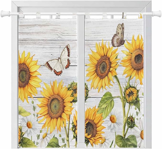 Yellow Sunflowers Bathroom Curtains 63 Inch Length, Window Curtains Tab Top by Unknown