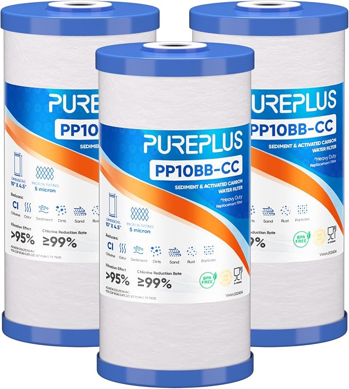 PUREPLUS 5 Micron 10" x 4.5" FXHTC Whole House Sediment and Carbon Water Filter by PUREPLUS