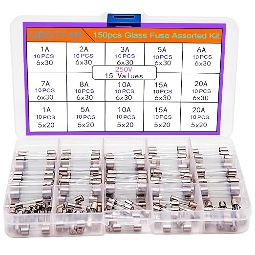 150Pcs Fast Blow Glass Fuse Assortment Kit 15 Values Automotive Fuses Kit by QBGTFAK