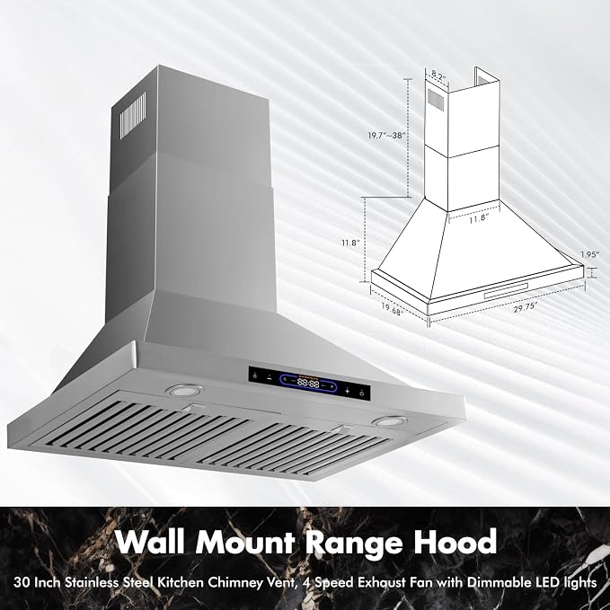 30 inch Wall Mount Range Hood Convertible Vent - Image 7