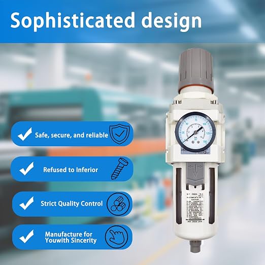 XingNEeng 3/4" NPT Compressed Air Filter Regulator Combo Piggyback, Water/Oil - Image 7